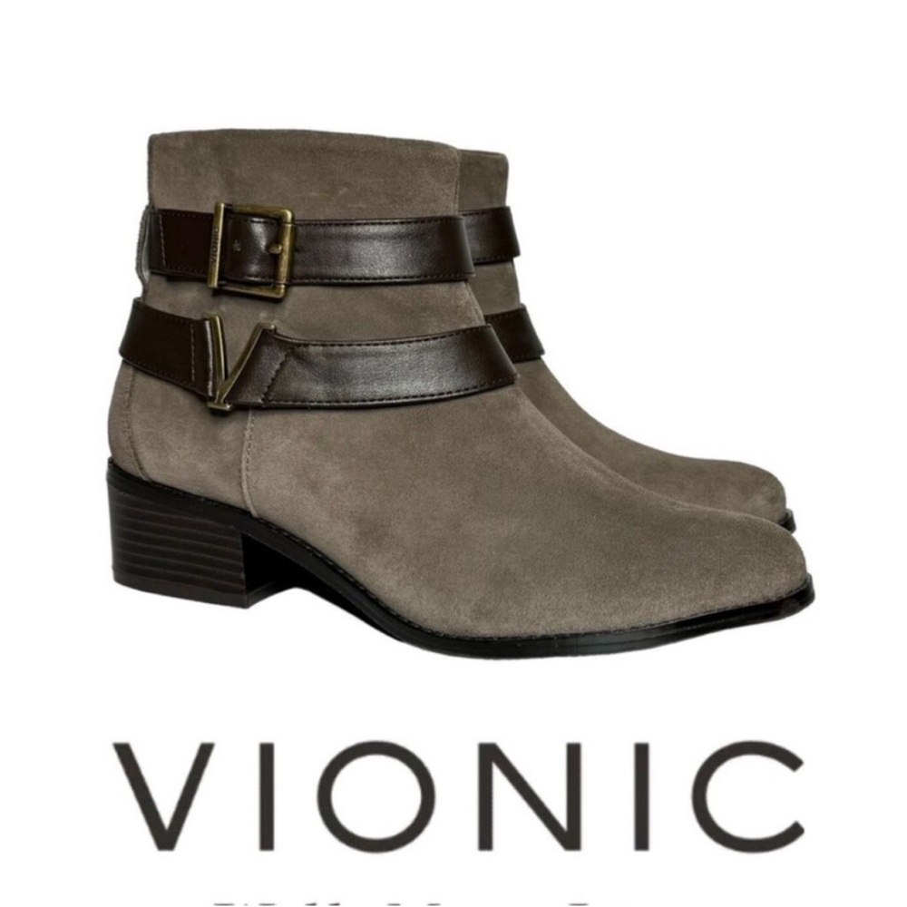 Vionic Mana Suede Ankle Boots Sz 9 Brown Weather Resistant